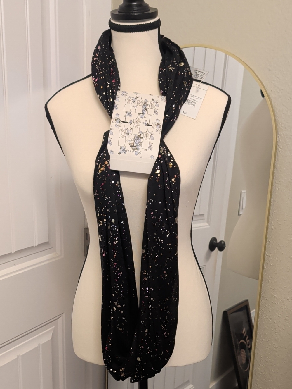 Source Unknown Black Infinity Scarf with Gold and Pink Speckles
